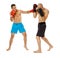 Kickboxers sparring on white