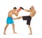 Kickboxers sparring on white