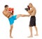 Kickboxers sparring on white