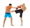 Kickboxers sparring on white