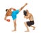 Kickboxers sparring on white