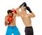 Kickboxers sparring on white