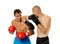 Kickboxers sparring on white