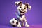 Kickin\\\' It with Canines: A 3D-Rendered Adventure Depicting a Dog\\\'s Soccer Dreams on a Vibrant Violett Background