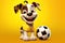Kickin\\\' It with Canines: A 3D-Rendered Adventure Depicting a Dog\\\'s Soccer Dreams on a Vibrant Yellow Background