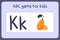 Kid alphabet mini games in cartoon style with letter K - kumquat .