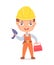 Kid as builder. Cute little boy with professional occupation vector illustration. Happy child as repairman in uniform