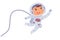 Kid astronaut flying in space vector illustration. Cartoon lost spaceman character traveling, child studying astronomy