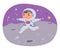 Kid astronaut jumping on moon surface, space adventure, child running with low gravity