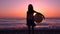 Kid on Beach, Child Playing on Seashore at Sunset, Little Girl on Coastline Watching Sea Waves