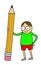 Kid with big pencil cartoon - vector