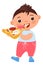 Kid biting pizza slice. Tasty fast food
