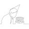 Kid blowing candles continuous one line drawing