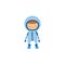 Kid boy astronaut or cosmonaut cartoon character flat vector illustration isolated.