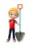 Kid boy with digging shovel