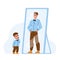 Kid Boy Dreaming For Be Adult Man In Mirror Vector