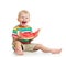 Kid boy eating watermelon