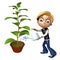 Kid boy with plant & watering can