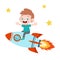 kid boy ride rocket illustration vector illustration