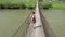 Kid on Bridge in Mountains, Child Hiking in Nature, Girl Looking a River, Stream