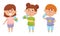 Kid Characters Standing and Drinking Still Mineral Water from Plastic Bottle Vector Illustrations Set