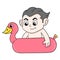 Kid child swimming with duck balloon, doodle icon image kawaii