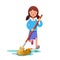 Kid cleaning floor with dust mop wet broom