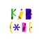 Kid code - fun colorful abstract lettering from symbols. Children coding design concept in flat style