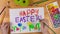 Kid draw greeting card for happy easter, stop motion animation