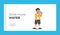 Kid Drinking Water Landing Page Template. Little Boy Character with Cup Enjoying Fresh Aqua Drink, Beverage Refreshment