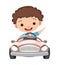 Kid drives a car. Childrens automobile. Toy vehicle. With a motor. Nice passenger mini auto. Pedal or electric. Isolated