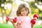 Kid dumbbells exercising. Sporty child with dumbbell outdoor. Kids sport. Boy workout in park. Kids active healthy