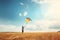 kid flaying kite in field under blue sky ai generated