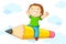 Kid flying on Pencil