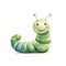 Kid-friendly Green Caterpillar Watercolor Drawing: Playful Cartoon Illustration