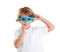 Kid with futuristic funny blue glasses happy