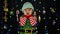 Kid girl in Christmas elf Santa Claus helper costume cover face with hands and plays hide and seek