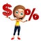 Kid girl with Doller sign and Percentage sign