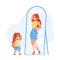 Kid Girl Dreaming Be Adult Woman In Mirror Vector