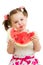 Kid girl eating watermelon isolated