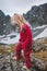 Kid girl hiking barefoot in mountains family travel vacations hiking trip