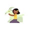 Kid girl hugging horned goat with love - flat cartoon character of african child embracing domestic farm animal.