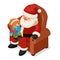 Kid girl kids sitting on knee armchair cute isometric 3d christmas santa claus grandfather frost new year cartoon design