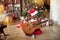 Kid girl playing guitar -people, Christmas, holidays and new year concept