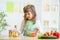 Kid girl preparing vegetables