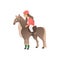 Kid girl rider in pink form on horseback. Riding and equestrian sport for children and teenagers, hobbies with animals.