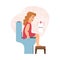 Kid girl sitting on toilet in bathroom a flat cartoon vector illustration.