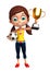 Kid girl with Winning cup and football