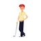 Kid golfer for golf club and gaming flat cartoon vector illustration isolated.