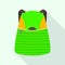 Kid green backpack icon, flat style